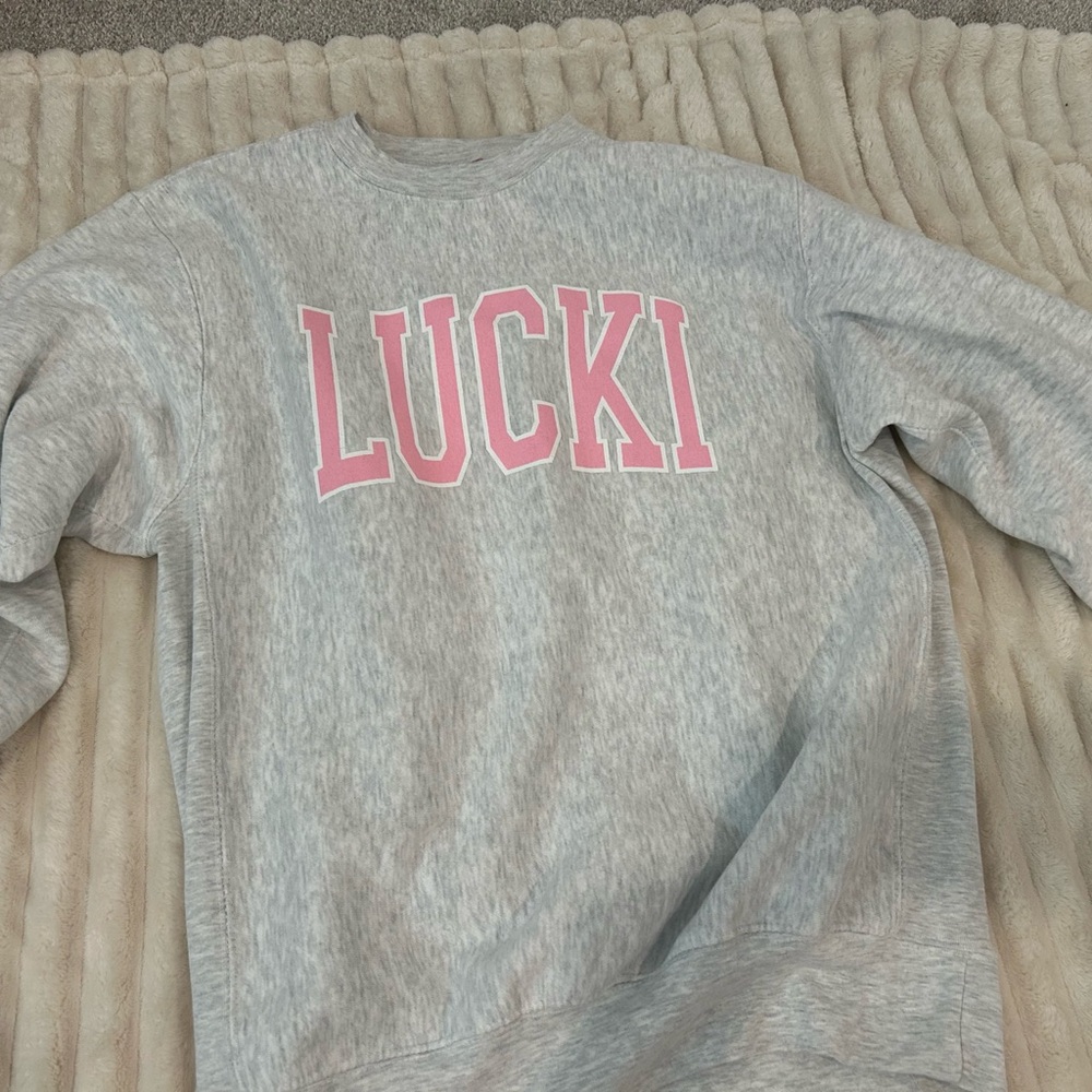 Lucki clover grey and pink crewneck